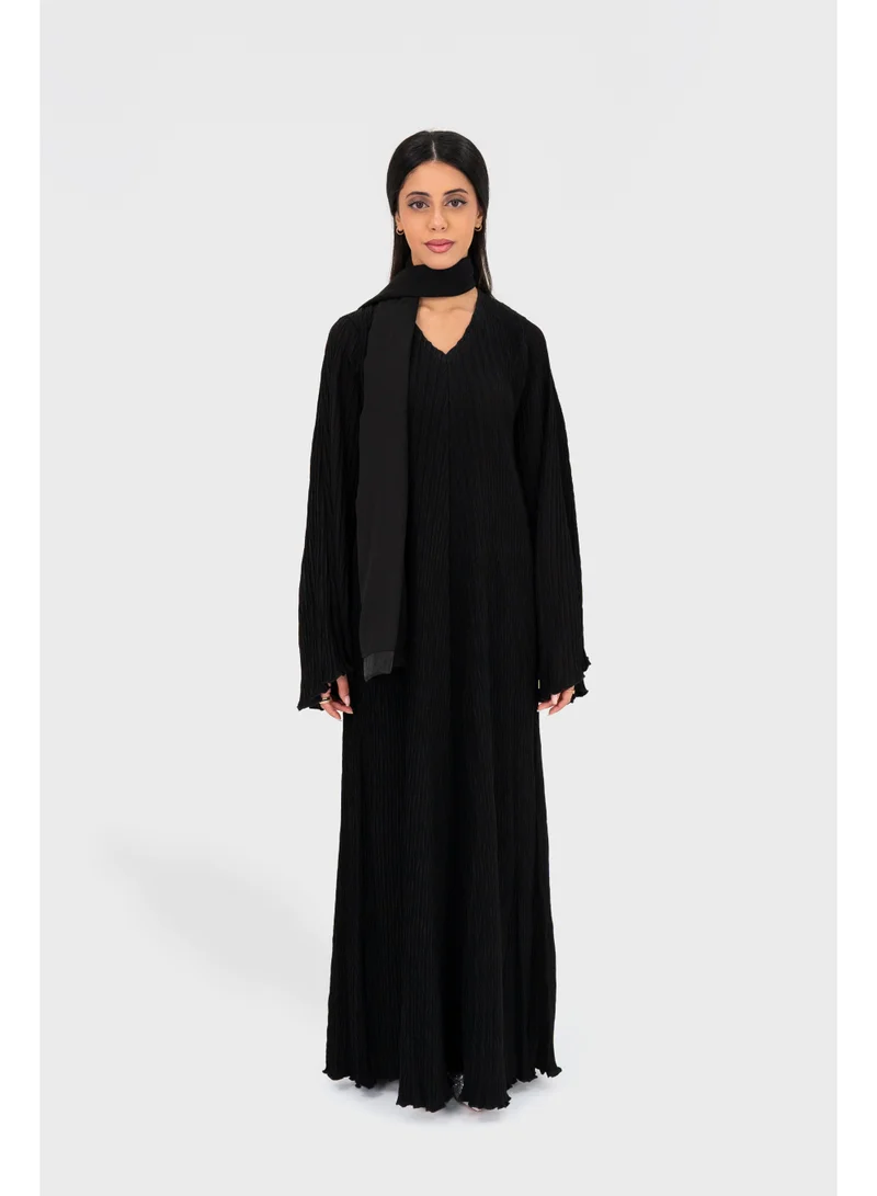 اوفيليا فستان نسائي مطوي - فستان ماكسي أسود أنيق بقماش انسيابي مناسب للارتداء اليومي والمناسبات